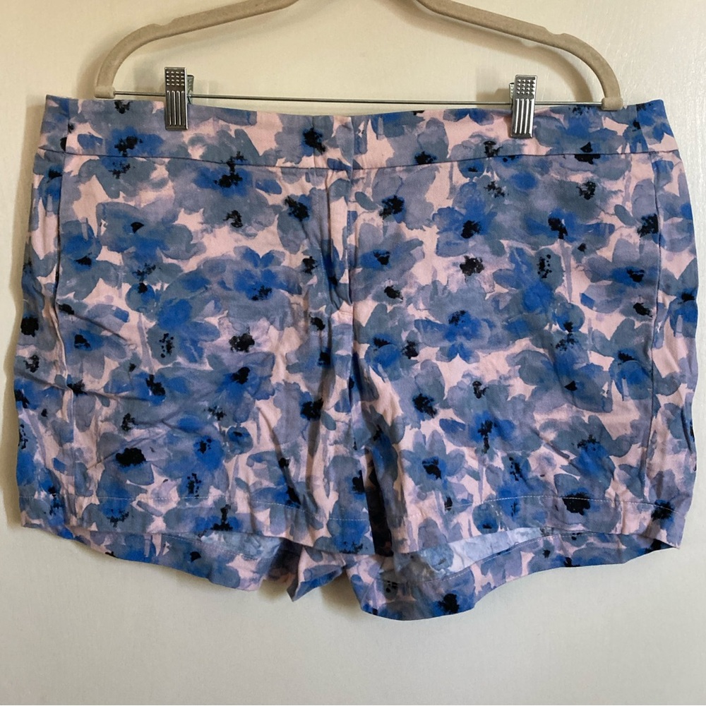*J. Crew Pink & Blue Floral Watercolor High Waisted Size 16 Chino Shorts #S